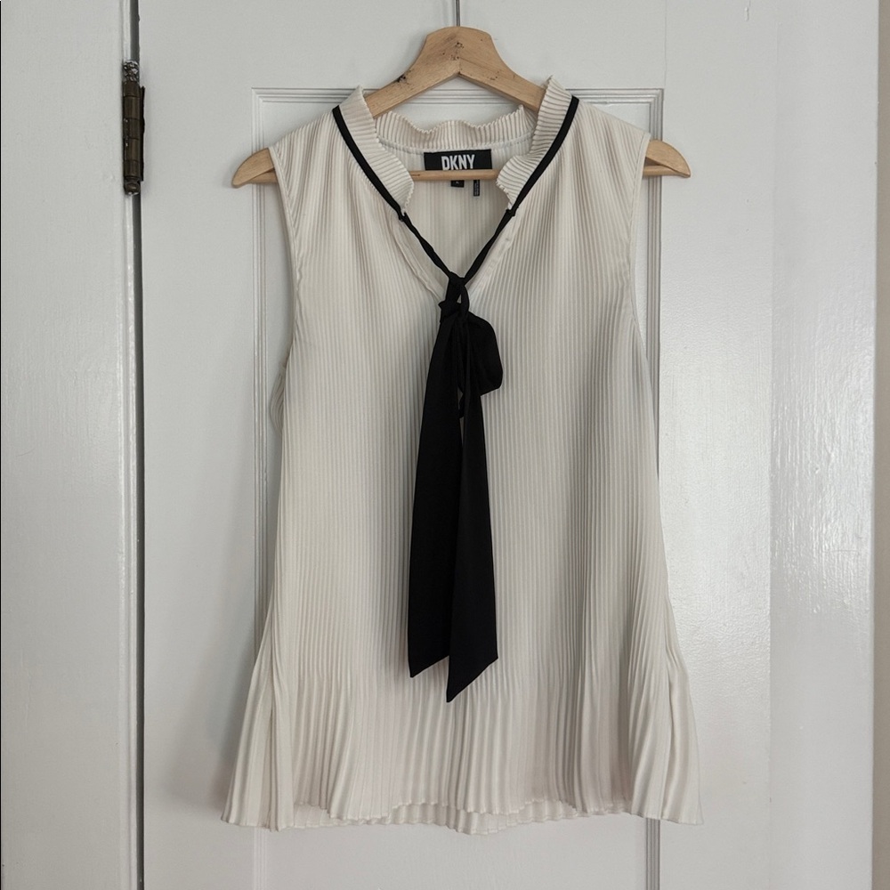 DKNY Pleated Cream Top with Black Detail